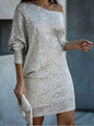 New women's midi skirt oblique shoulder sequin dress dress skirt Tatieonline