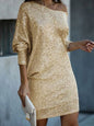 New women's midi skirt oblique shoulder sequin dress dress skirt Tatieonline
