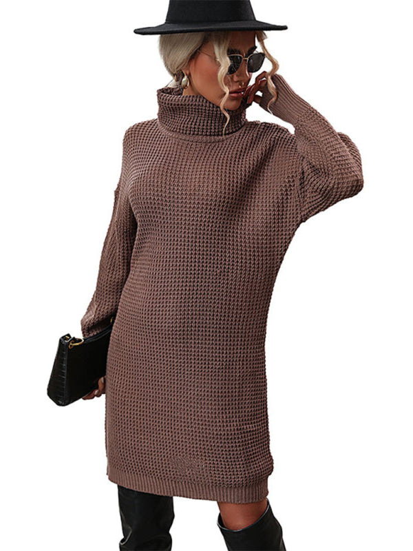 New women's solid color turtleneck sweater dress Tatieonline