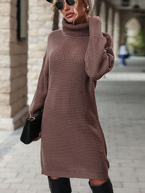 New women's solid color turtleneck sweater dress Tatieonline