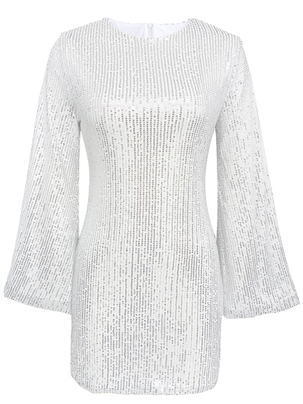 Women's sequin bell sleeve fashionable casual shiny dress Tatieonline