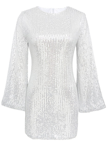 Women's sequin bell sleeve fashionable casual shiny dress Tatieonline