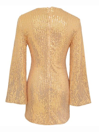 Women's sequin bell sleeve fashionable casual shiny dress Tatieonline