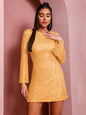 Women's sequin bell sleeve fashionable casual shiny dress Tatieonline