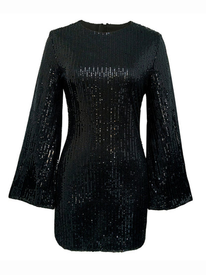 Women's sequin bell sleeve fashionable casual shiny dress Tatieonline
