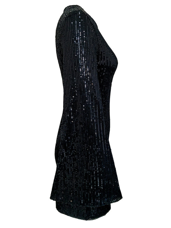 Women's sequin bell sleeve fashionable casual shiny dress Tatieonline