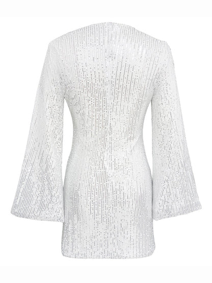 Women's sequin bell sleeve fashionable casual shiny dress Tatieonline