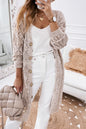 Khaki Hollow-out Openwork Knit Cardigan - Tatieonline